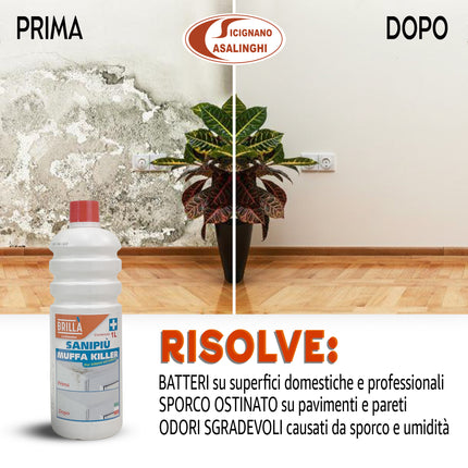 Muffa Killer 1Lt - Detergente Cloroattivo Professionale Antimuffa per Muri e Bagno - Made in Italy by La Briantina La Briantina