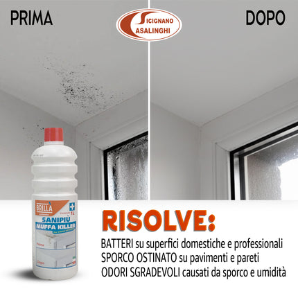 Muffa Killer 1Lt - Detergente Cloroattivo Professionale Antimuffa per Muri e Bagno - Made in Italy by La Briantina La Briantina