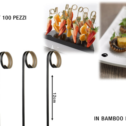 Spiedi In Bamboo Ricciolo Nero Cm.12 Set 100-8024112002112