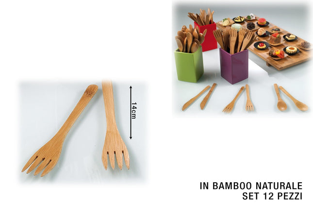 Forchettine In Bamboo Monouso Lunghezza Cm.14 Confezione 12 Pezzi Leone