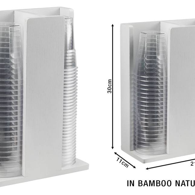 Portabicchieri Bamboo 2 Scomparti Cm.21X11X30 Bianco-8024112301055
