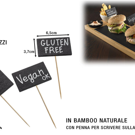 Spiedi Bamboo Lavagna Set 50 Pz. Cm.12 C/Pennarell-8024112005830