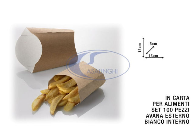 Box Fritti Set 100 Pz. Cm.13X5X13H Avana-Bianco Patatine Snack Fritture Stuzzichini Leone