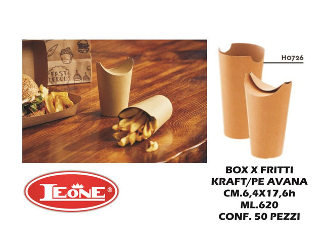 Leone Box Per Fritti Avana: Confezione 50 Pezzi Con Capacità E Dimensioni Variabili 6,4x17 cm Leone