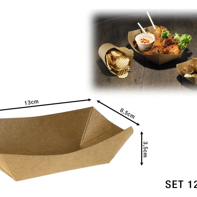 Leone Vaschetta Da Fritti Kraft/Pe Avana Set 125 Pezzi In Varie Misure Per Alimenti 13 x 8.5 x 3.5 cm Leone
