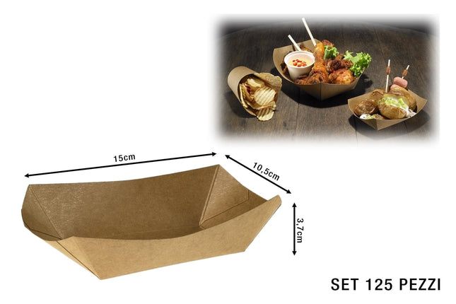 Leone Vaschetta Da Fritti Kraft/Pe Avana Set 125 Pezzi In Varie Misure Per Alimenti 15 x 10.5 x 3.7 cm Leone