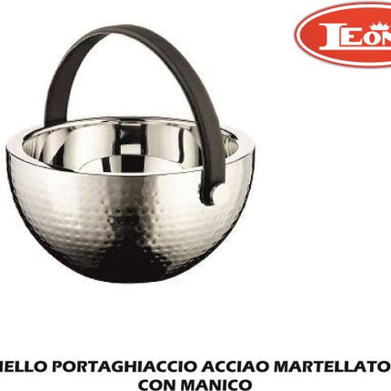 Secchiello Portaghiaccio Acciao Martellato Cm.27 Con Manico