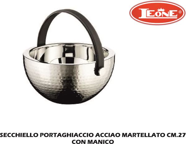Secchiello Portaghiaccio Acciao Martellato Cm.27 Con Manico