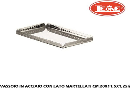 Vassoio In Acciaio Con Lato Martellati Cm.20X11,5X1,25H