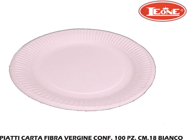 Piatti Carta Fibra Vergine Conf. 100 Pz. Cm.18 Bianco-8024112011879