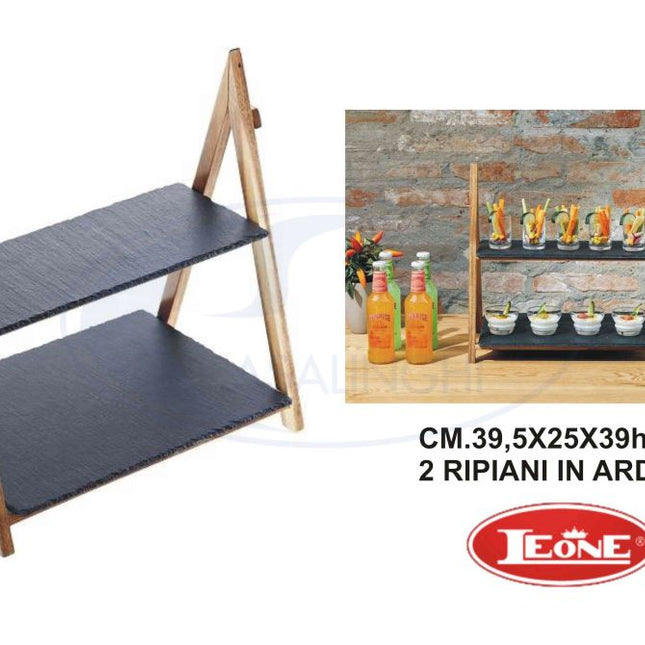 Stand In Acacia Con 2 Ripiani Ardesia Cm.39