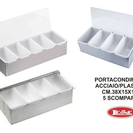 Portacondimenti Acciaio/Plastica 5 Scomp. Cm.38X15 X10H-8024112050571