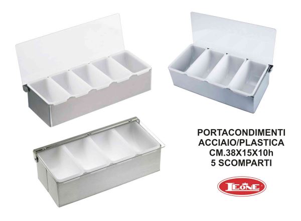 Portacondimenti Acciaio/Plastica 5 Scomp. Cm.38X15 X10H-8024112050571