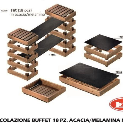 Set Colazione Buffet 18 Pz. Acacia/Melamina Nera