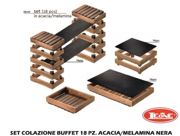 Set Colazione Buffet 18 Pz. Acacia/Melamina Nera