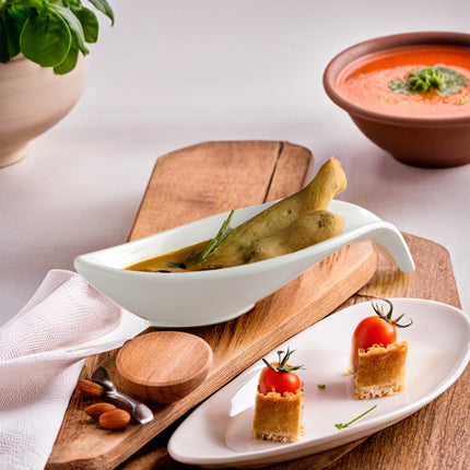 Salsiera In Melamina Bianca 21X7X4.5H Cm, Elegante, Resistente, Ideale Per Salse E Condimenti Per Antipasti, Finger Food, Aperitivi