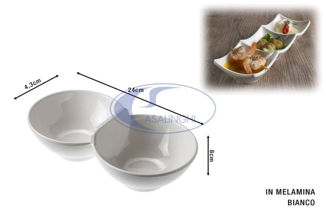 Ciotola Doppia Melamina Bianco Cm.24X8X4,3H Coppetta Party Snack Aperitivo Leone