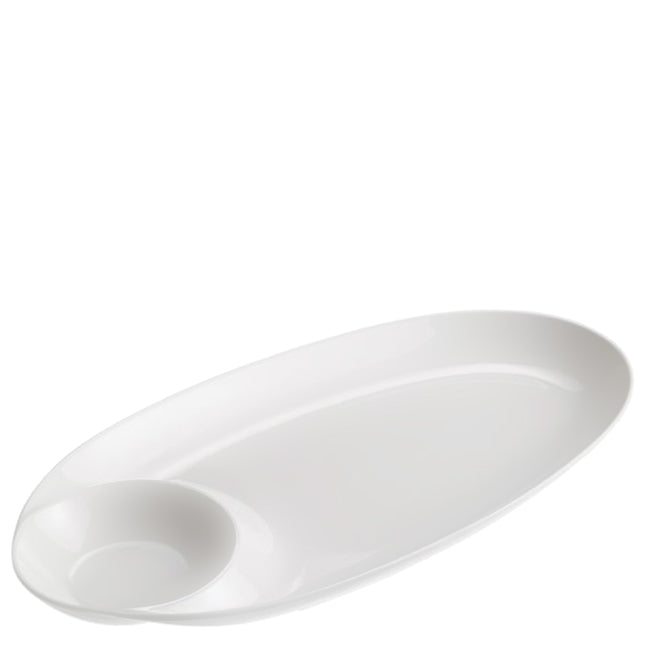 Piatto Con Salsiera In Melamina Bianco 33X17.5X3.2 Cm, Elegante Resistente Leggero, Perfetto Per Buffet Catering Eventi Uso Quotidiano, Facile Da Pulire, Anti Urto