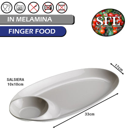 Piatto Con Salsiera In Melamina Bianco 33X17.5X3.2 Cm, Elegante Resistente Leggero, Perfetto Per Buffet Catering Eventi Uso Quotidiano, Facile Da Pulire, Anti Urto