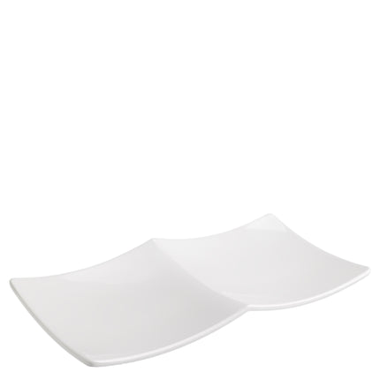 Piatto In Melamina Bianco Rettangolare A 2 Scomparti 29X14.5X3H Cm, Resistente E Leggero, Ideale Per Buffet, Catering E Cene