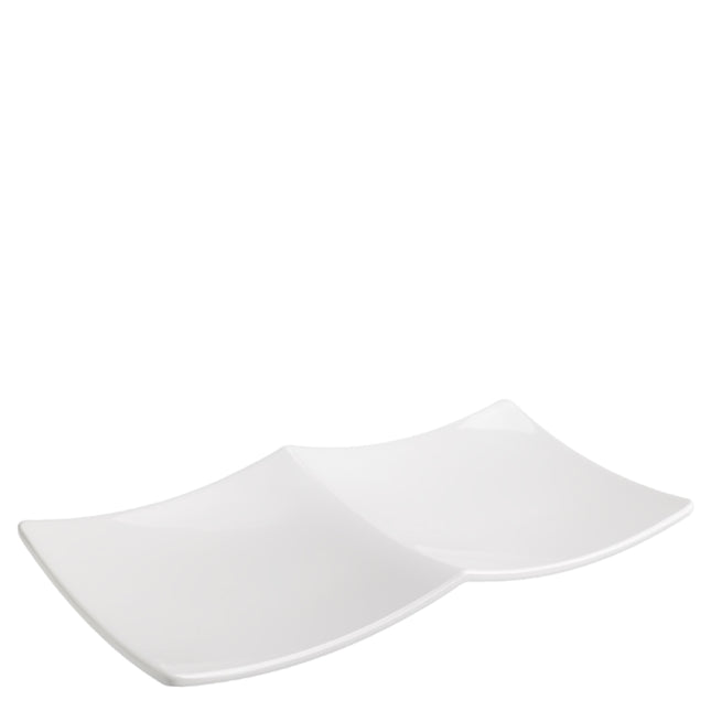 Piatto In Melamina Bianco Rettangolare A 2 Scomparti 29X14.5X3H Cm, Resistente E Leggero, Ideale Per Buffet, Catering E Cene