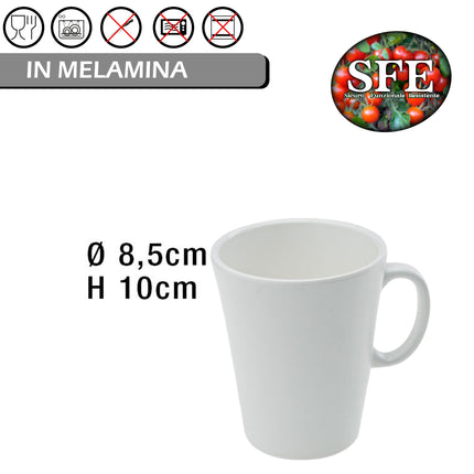 Tazza Latte In Melamina Bianca 8,5X10H Cm, Resistente, Leggera E Pratica Per Colazione E Bevande, Elegante E Compatta Per Colazioni E Catering