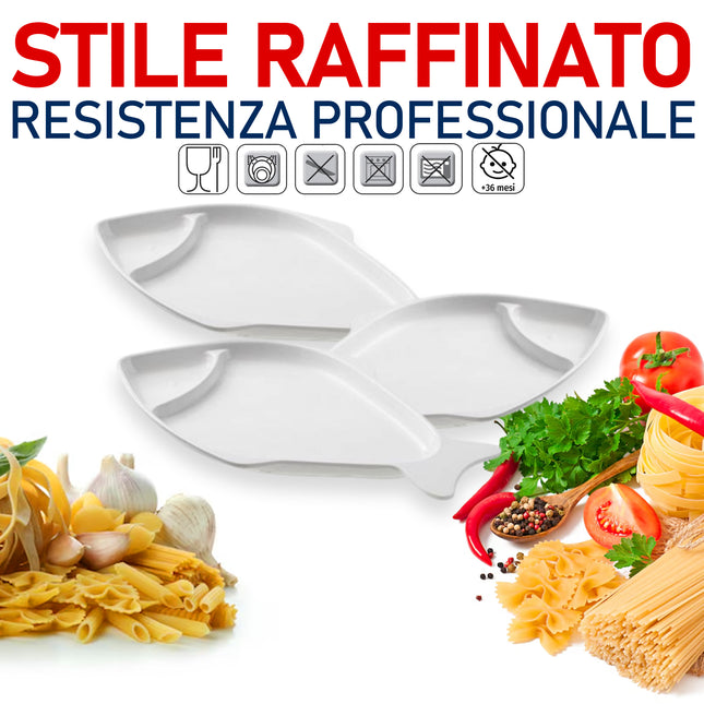 Leone Piatto Pesce In Melamina 38X22X3H Cm Bianco Leone