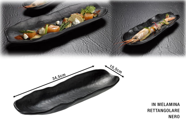 Piatto Rett.Re Melamina Cm.34X10,5X3H Nero Le Perle Leone