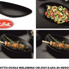 Piatto Ovale Melamina Cm.25X13,6X4,3H Nero Leone