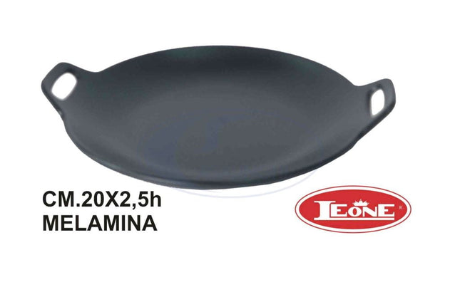Padellina Melamina Nero Tonda Cm.20X2,5H 2 Manici Dolci Rustici Stuzzichini Leone