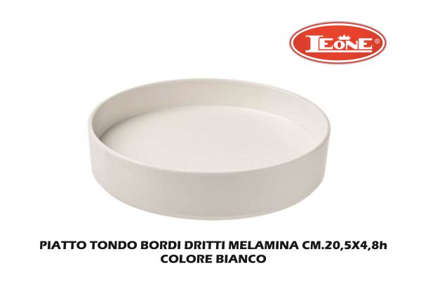 Piatto Bordi Dritti Melamina Cm.20,5X4,8H Bianco Leone