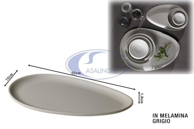 Piatto Ovale in Melamina Grigio per Antipasto e Stuzzichini, Design Elegante Leone