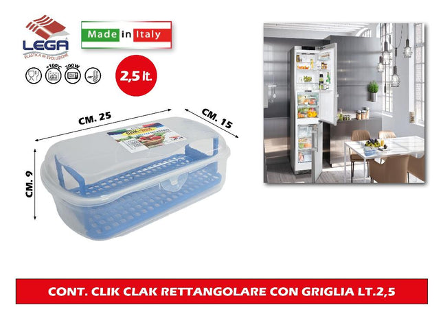 Cont. Clik Clak Rettangolare Con Griglia Lt.2,5 LE.GA
