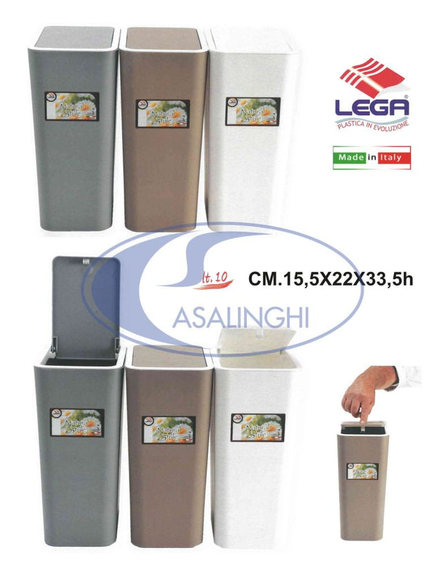 Pattumiera C/Pulsante Lt.10 Cm.15,5X22X33,5H Umido Secco LE.GA