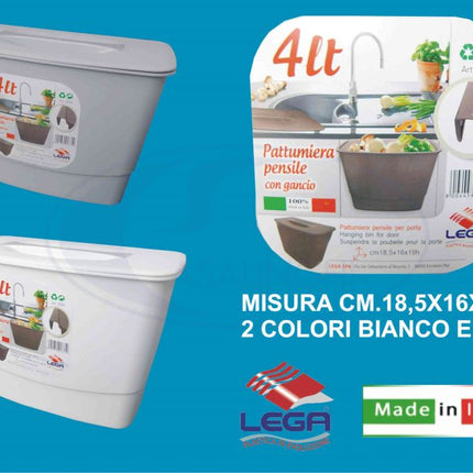 Pattumiera Pensile Con Gancio Lt.4 Cm.18,5X16X19H LE.GA