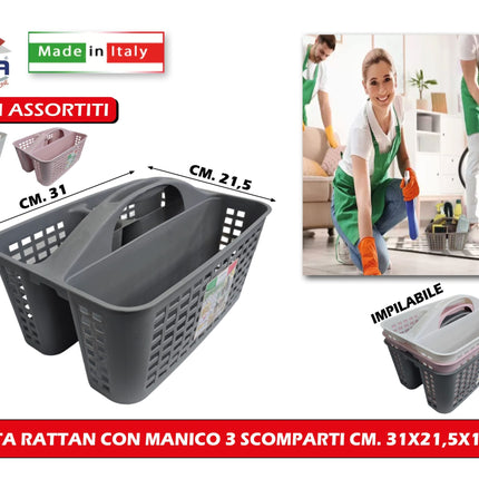 Cesta Rattan Con Manico 3 Scomparti