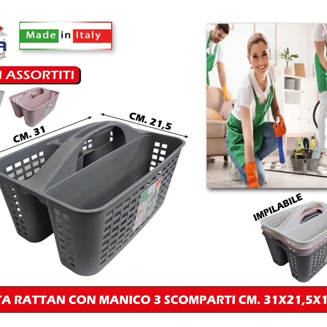 Cesta Rattan Con Manico 3 Scomparti