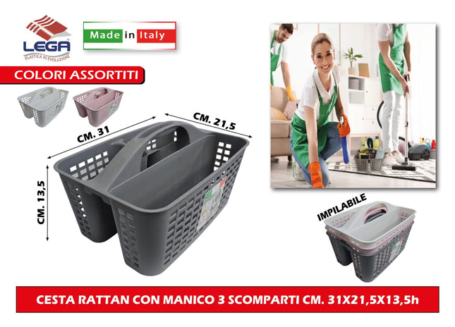 Cesta Rattan Con Manico 3 Scomparti LE.GA