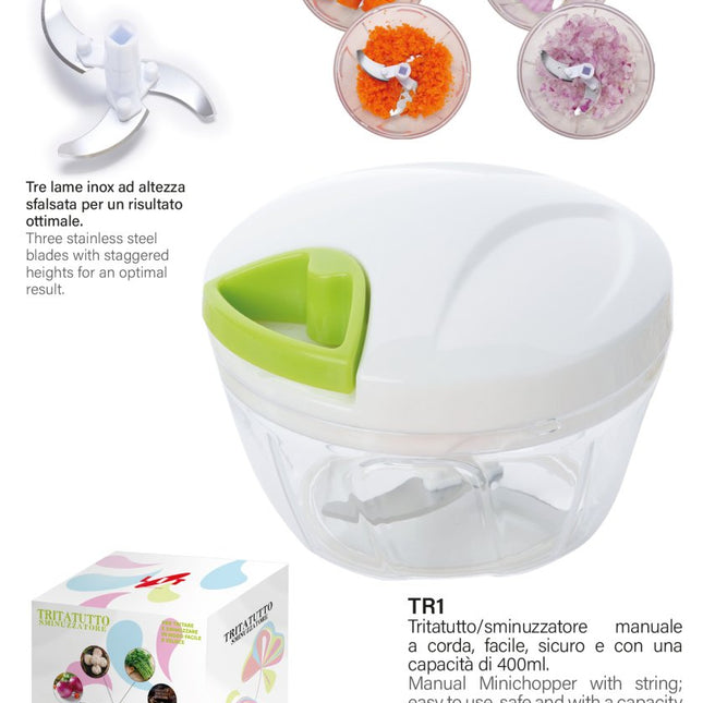 Tritatutto Manuale a Corda 400ml Mini Chopper | Trita Verdure, Cipolle, Aglio Lit Gas