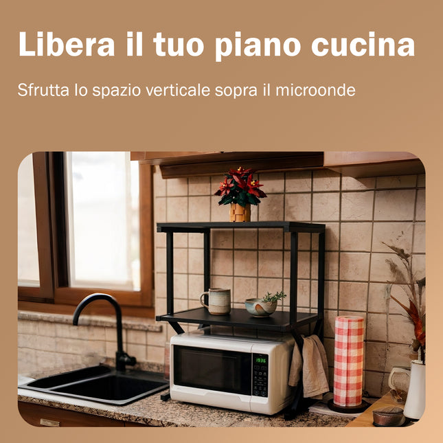 Scaffale Porta Microonde Salvaspazio a 3 Livelli in Acciaio e Legno Nero D&D Casalinghi