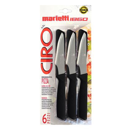 Set 6 Coltelli Pizza Professionali Art.122 Lama Dentata Inox Manico Nero Ergonomico