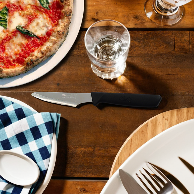 Set 6 Coltelli Pizza Professionali Art.122 Lama Dentata Inox Manico Nero Ergonomico