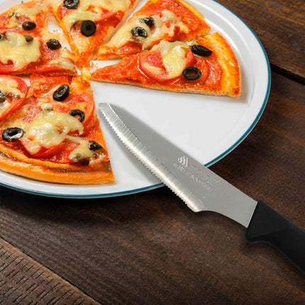 Set 6 Coltelli Pizza Professionali Art.122 Lama Dentata Inox Manico Nero Ergonomico