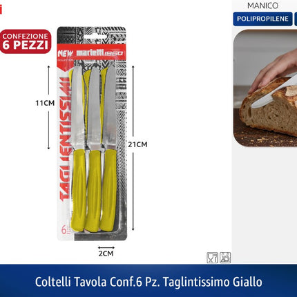 COLTELLI TAVOLA CONF.6 PZ. TAGLINTISSIMO GIALLO Marietti