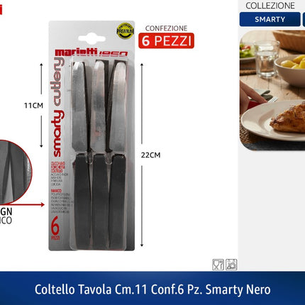 COLTELLO TAVOLA CM.11 CONF.6 PZ. SMARTY NERO Marietti