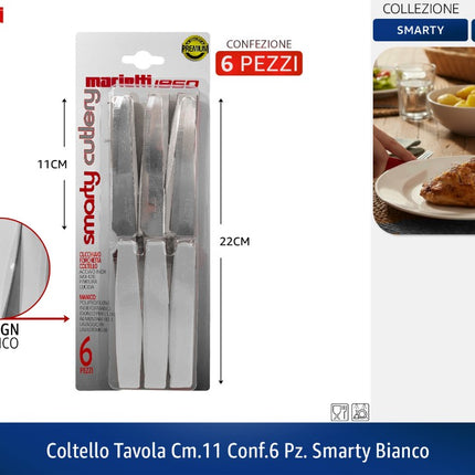 COLTELLO TAVOLA CM.11 CONF.6 PZ. SMARTY BIANCO Marietti