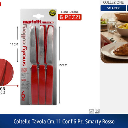 COLTELLO TAVOLA CM.11 CONF.6 PZ. SMARTY ROSSO Marietti