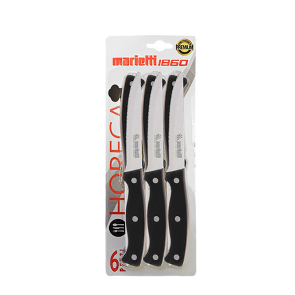 Set 6 Coltelli da Bistecca o Tavola Horeca Lama Dentata 11 cm in Acciaio Inox con Manico Ergonomico