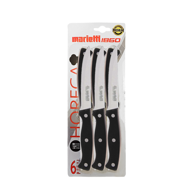 Set 6 Coltelli da Bistecca o Tavola Horeca Lama Dentata 11 cm in Acciaio Inox con Manico Ergonomico
