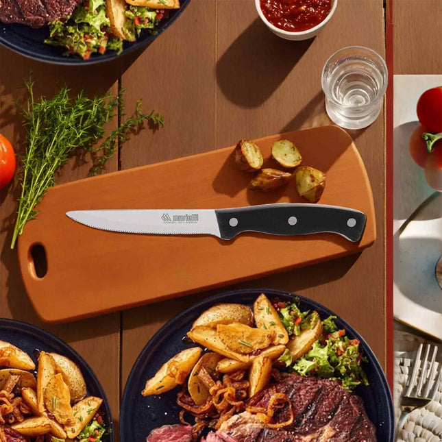 Set 6 Coltelli da Bistecca o Tavola Horeca Lama Dentata 11 cm in Acciaio Inox con Manico Ergonomico